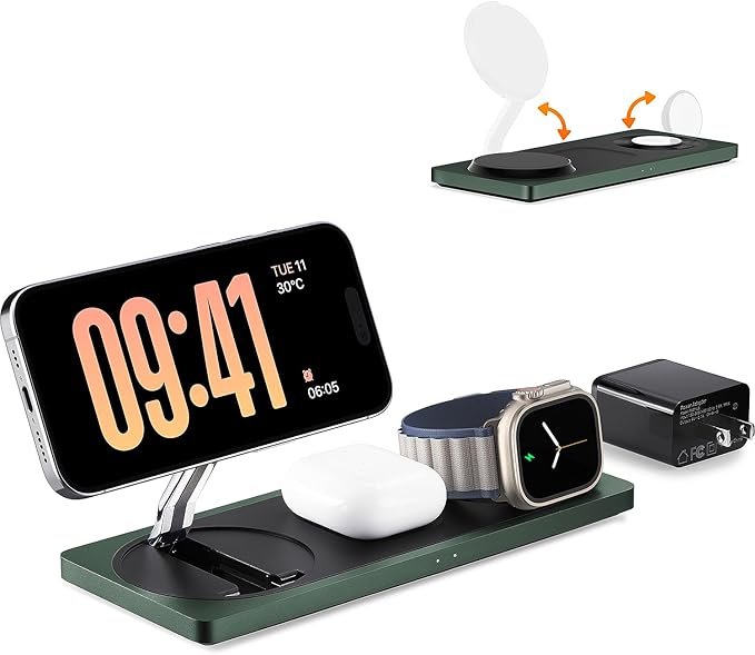 3 in 1 Charging Station for Apple Devices: Used for iPhone and Watch Charging Station with Magsafe Charger Stand, Wireless Charger for iPhone16/15/14/13/12, Apple Watch 1-9/Ultra, AirPods 3 Pro