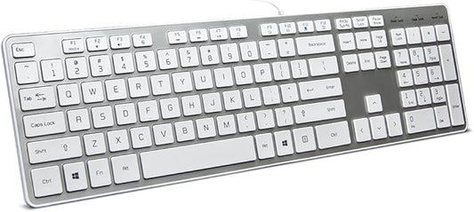 Wired USB Keyboard, Comfortable Quiet Chocolate Keys, Durable Ultra-Slim Wired Computer Keyboard(QWERTY) for PC, Windows 11/10/8/7/XP/Vista KB1430 - Silver