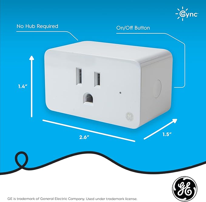 GE Cync Smart Indoor Plug, Smart Outlet Control, WiFi Outlet, Matter Compatible, Compatible with Alexa and Google Home