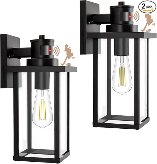 2 Pack Motion Sensor Outdoor Wall Lights Dusk to Dawn Outdoor Wall Lantern Porch Lights Outdoor Wall, Matte Black Wall Mount Vintage Outdoor Garage Lights Exterior Patio Wall Light Fixtures