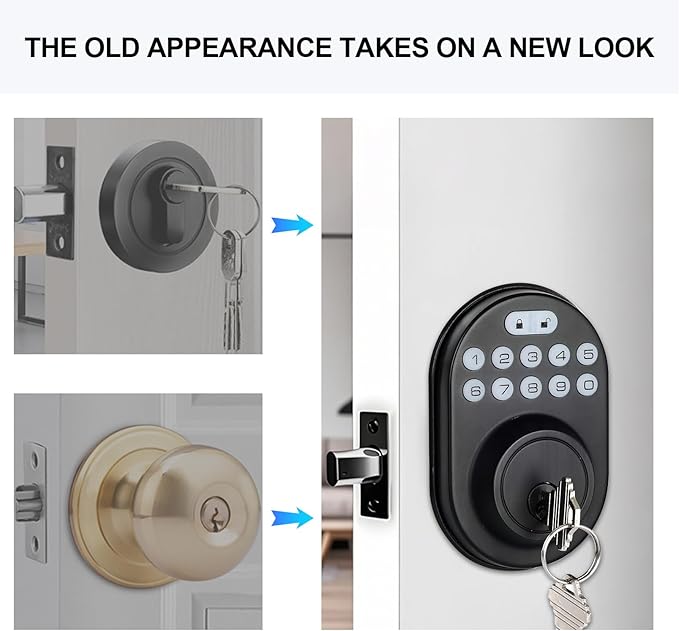 Security Smart Lock C30:Keyless Entry WiFi Deadbolt for Front Door, No Hub Needed! Auto-Lock, App Control, Easy Install- Black