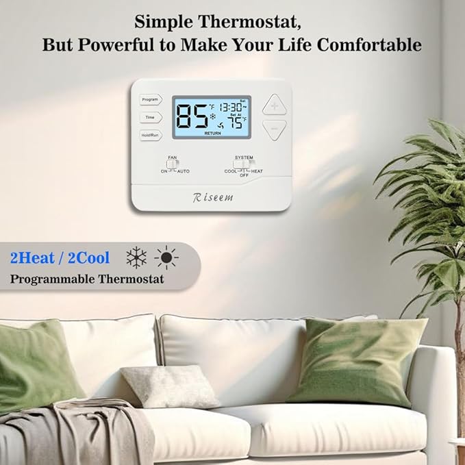 Programmable Thermostat for House,5-1-1 Day Programmable,Multi-Stage,Digital Energy-Saving Thermostat,2 Heat/2 Cool, Advanced Thermostat for Enhanced Home HVAC Systems,White Backlight