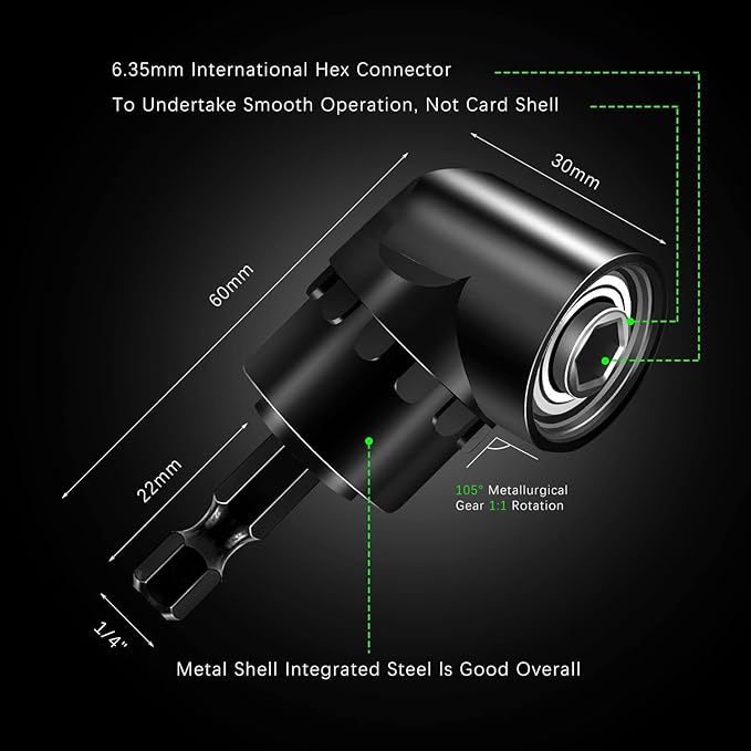Impact Grade Driver Sockets Adapter Extension Set Drill Bit 3Pcs 1/4 3/8 1/2" 360°Rotatable Universal Socket Adapter Set+Right Angle Drill 105°Right Angle Screwdriver set Drill Hex Bit Socket Adapte
