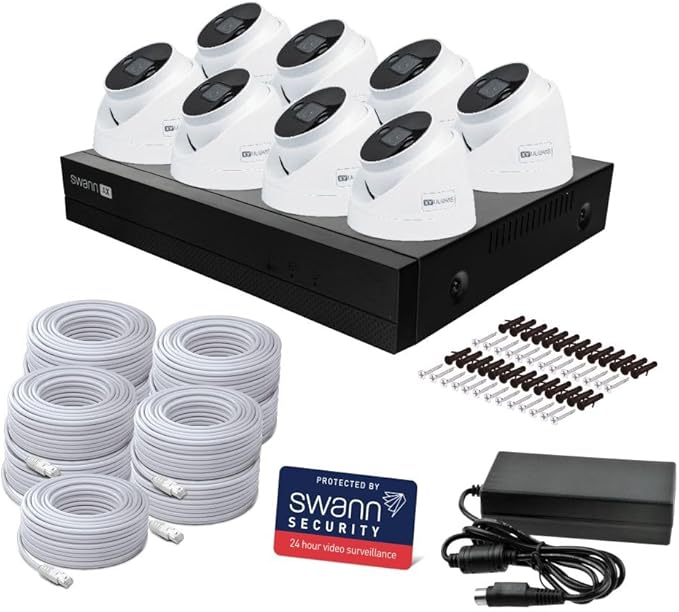 Swann AdvancedX™ Wired NVR 4K Security Camera System, 8 Channels, 8 PoE Dome Cameras Outdoor, 1TB HDD Storage, Color Night Vision, Smart AI Video Analytics/Alerts, Advanced Motion Detect