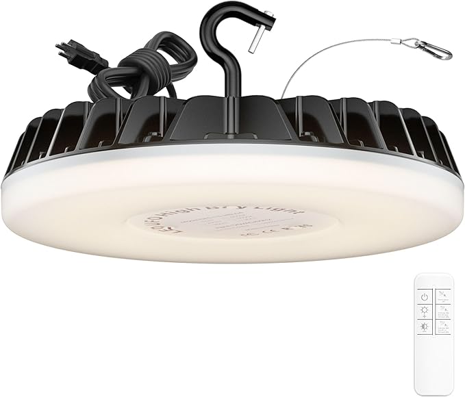 DEMILAR Smart Shop Lights 150W - Micware Motion Sensor 18000LM UFO LED High Bay Light with Multi-Function Remote, 10%-100% Dimmable IP65 Waterproof 5000k Garage Shop Lighting (New Remote)