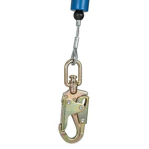 Peakworks Fall Protection Overhead Self Retracting Device w/Recovery (SRDR) - 130 ft Single Leg Cable w/Snap Hook - Certified ANSI Z359.14-2021 SRL-R Class 1 (Available in Multiple Lengths & Styles)