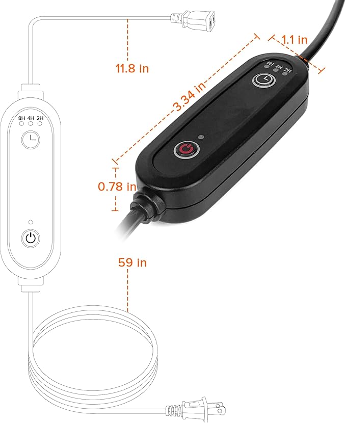 100W Auto Off Outlet Timer with 59 Inches Extension Cord, 3 Timing Modes(2/4/8h), Timers for Electrical Outlets Indoor Ideal for Reptile Humidifiers, Grow Lights, Reptile Lights, Fans, Led, Wax Melter