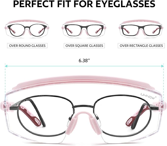 UKNOW Safety Glasses Over Eyeglasses, Anti Fog Safety Goggles ANSI Z87.1, Adjustable Protective Eyewear