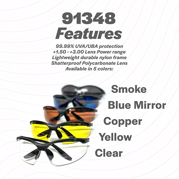 Calabria 91348 3 Pack Bulk Bifocal Safety Glasses +1.50 Copper Orange Men Women Wraparound Eye Protection Protective Eyewear