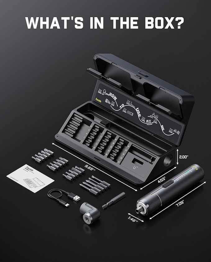 Fanttik S2 Pro Electric Screwdriver, Cordless Screwdriver Set, 7 Torque Settings, 0.5 to 6N.m, 20 Magnetic Bits, 1/4''Hex Shank, with 90° Angle Adapter, for Furniture, Household Repairs