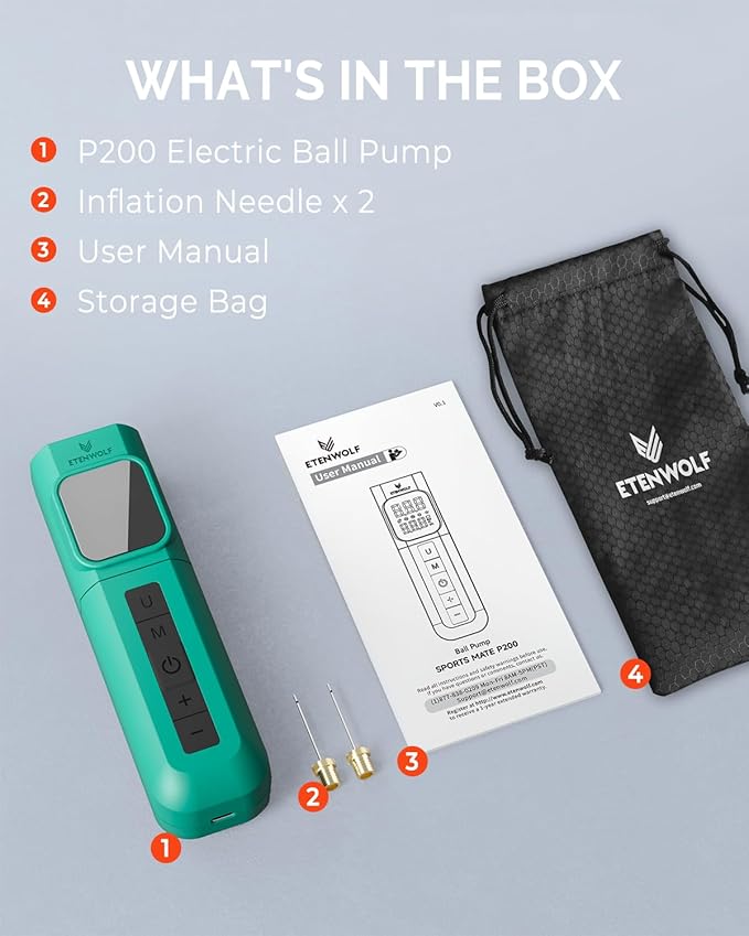 ETENWOLF P200 Electric Ball Pump 2000mAh Sports Air Pump with Digital Pressure Gauge for Basketball Soccer Volleyball