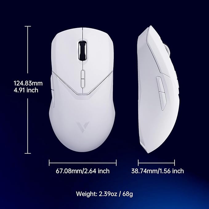 Rapoo VT9Pro Wireless Gaming Mouse - Esports Grade Performance Gaming Mice, PAW 3398 Sensor, 26000 DPI, 1ms Response Time, 68g Lightweight, 10 Programmable Buttons, Long Battery Life, White