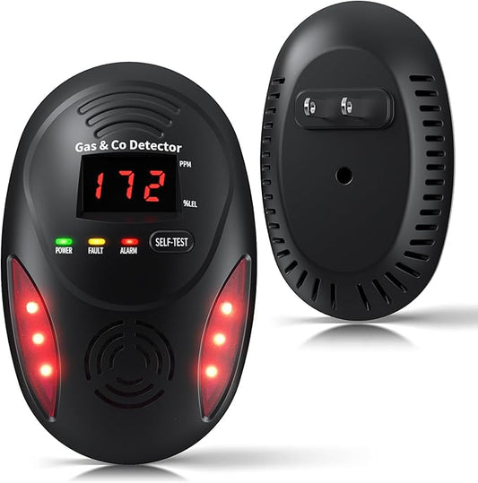 Carbon Monoxide Detectors and Natural Gas Detector, Carbon Monoxide Detectors Plug in, Dual Alarms Gas Leak Detector with Light - Natural, Co Leak Detection for Home, RV Essentials, Black, 1Pcs