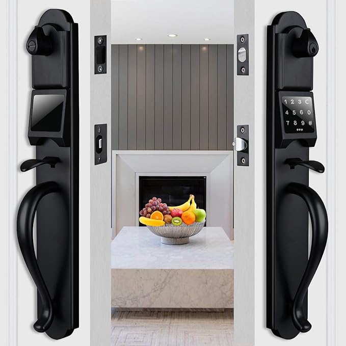 Keyless Entry Door Lock Set, Heavy Duty Smart Double Door Handleset with Touchscreen Keypad, Electronic Keyed &Dummy Exterior Door Lock Set, Right Handed, 17.52'' Length