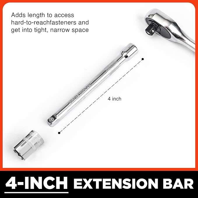 Egofine 28pcs 1/4 Inch Ratchet Socket Wrench Set, Drive Socket Set with 12 Sockets and 14 Bits, with Extension Bars
