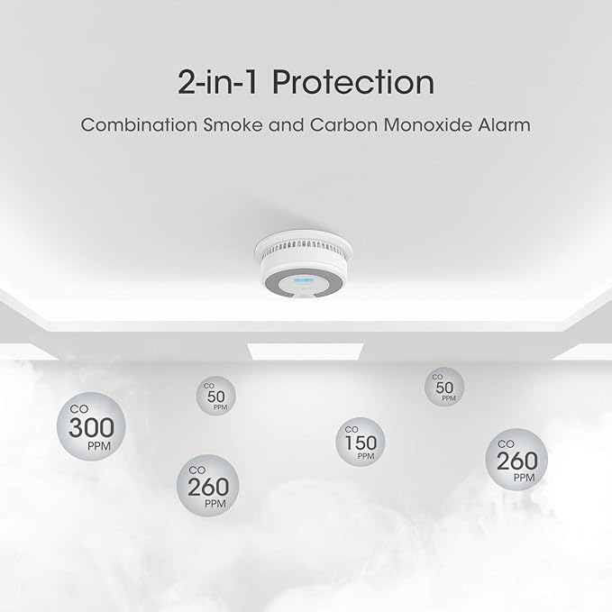 X-Sense 10-Year Battery Combination Smoke Carbon Monoxide Alarm Detector with Large LCD Display, Standalone Model, 5-Pack