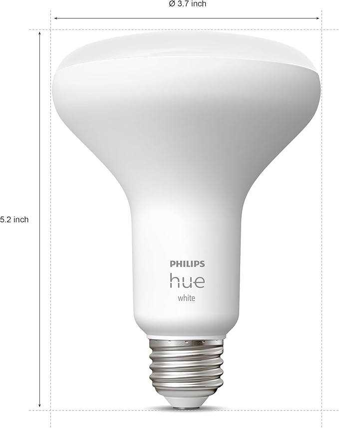 Philips Hue White 4-Pack 2700K Smart BR30 Bulbs with Bluetooth & Zigbee compatible (Hue Hub Optional, Dimmable Only), for recessed cans and downlights, Compatible with Alexa & Google Assistant