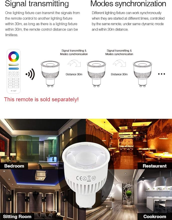 LGIDTECH FUT106 Miboxer 6W 2.4GHz WiFi Led Spotlight Bulb GU10 AC 100-240V RGB+CCT Color Changing,Temperature Adjustable,Memory Funtcion.Smartphone APP Can't Control Directly
