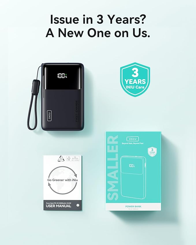 INIU Portable Charger, 10000mAh Slim Power Bank, 45W Fast Charging Small Battery Pack, Flight Cruise Ship Ship Family Trip Accessories Phone Charger for College Students Travelers Boys Girls, White