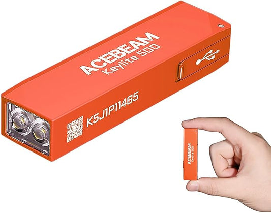 ACEBEAM Keylite 500 High Lumens Keychain Flashlight Rechargeable, Ultra-Compact Flat Pocket EDC Flashlight with Dual LEDs, 6 Modes, Type-C Charging, Small MINI Flash Light for Emergency, Home, Outdoor
