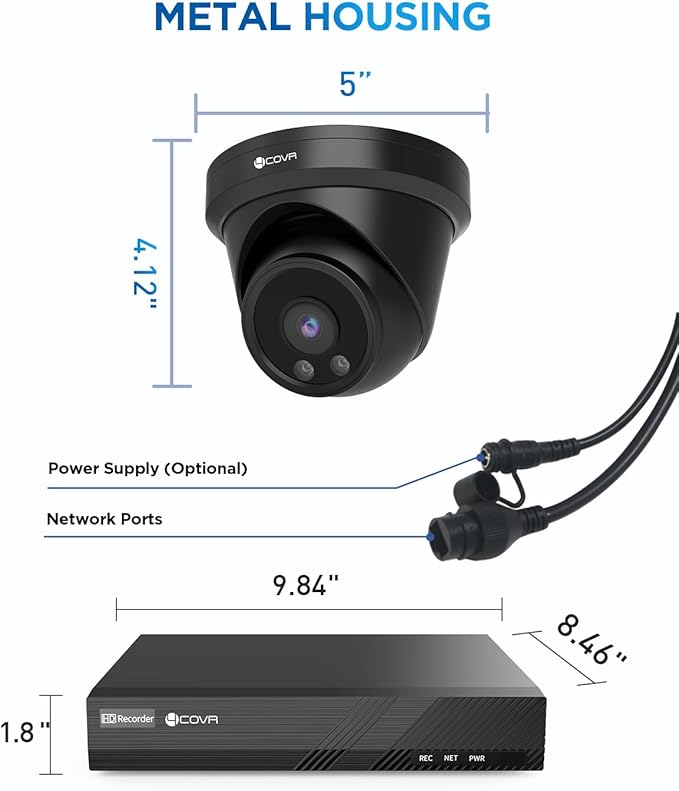 4COVR Security Camera Outdoor System, Person Vehicle Detection & Night Vision, 4Pcs 5MP Wired Dome IP Camera with Audio IP67 Home Weatherproof, 8CH 8MP H.265 NVR with 2TB HDD, LY97AB5M0804