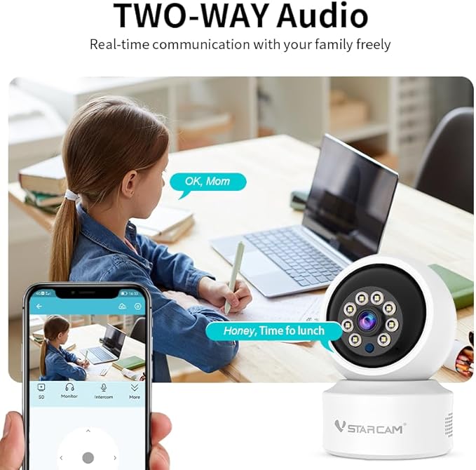 VSTARCAM 720P Wide-Angle Lens Indoor Home Security Cameras, Color Night Vision, Motion Detection, Two-Way Audio