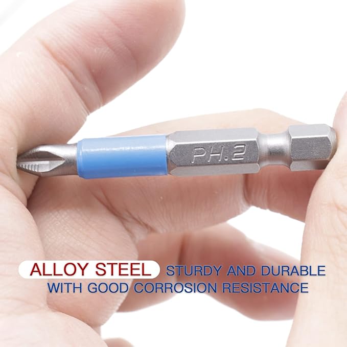 12pcs PH2 Magnetic Screw Head Screwdriver Bit Set, Alloy Steel PH2 X 50mm Long Phillips Drill Bits, 1/4 Hex Shank Anti Slip Drill Bits for Electric Hand Screwdrivers