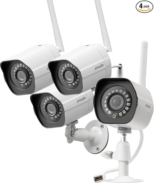 Zmodo 1080p Full HD Outdoor Wireless Security Camera System, 4 Pack Smart Home Indoor Outdoor WiFi IP Cameras with Night Vision, Plug-In, Compatible with Alexa