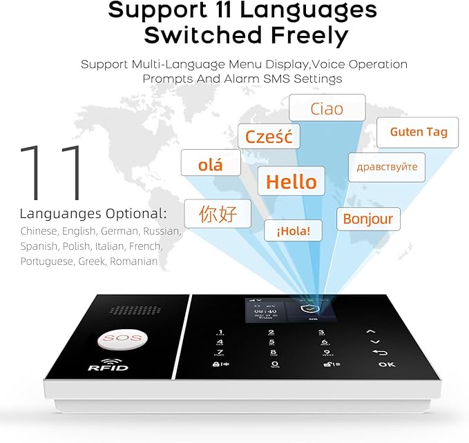 WiFi Alarm System for Home Security with Door/Window and Motion Sensors,108P HD Security Camera,Alarm Siren,Remote,Touch Screen,4G SMS/Tuya App Alert Push,Work with Google for Villa,Apartment