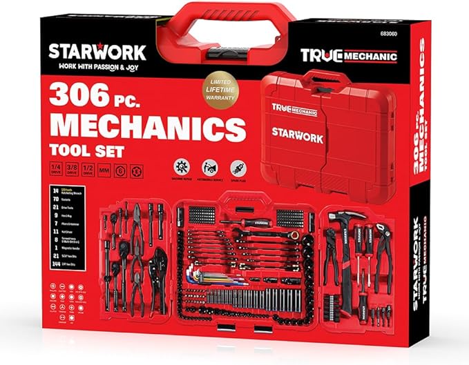 TRUE MECHANIC 306-Piece Mechanics Tool Set and Socket Set, Comprehensive Tool Kit, Automotive Repair Tool Set, Professional