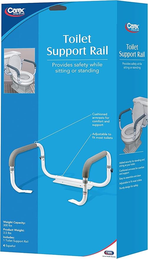 Carex Toilet Safety Frame - Toilet Safety Rails With Adjustable Width - Toilet Rails For Elderly, Handicap, Home Health Care Equipment After Surgery, Supports 300lbs