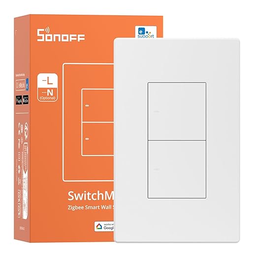SONOFF Zigbee Smart Light Switch, Required SONOFF Zigbee Hub, Interruptor Inteligente, Smart Switch No Neutral or with Neutral, Voice Control with Alexa Google Home, Zigbee Switch ZBM5-2C-120W