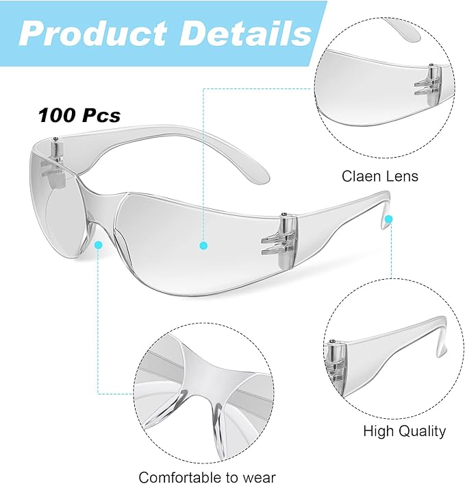 100 Pack Safety Glasses Bulk Protective Eyewear Goggles Eye Protection for Men Women Work Science Lab Construction