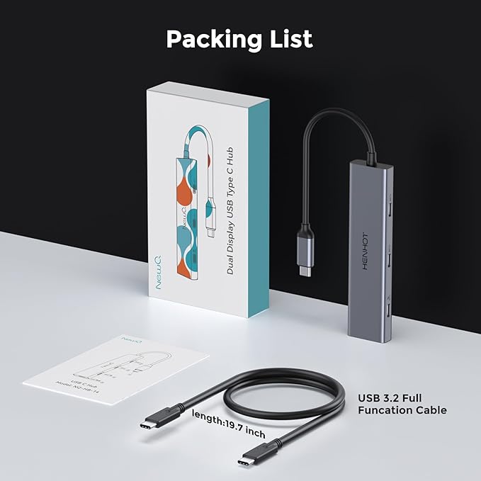 USB C Video Output Hub, Dual Monitor Docking Station Supports USB-C PD Monitor, Thunderbolt Splitter for Portable Screen, Video Output 4K@30-60Hz, 4 Port Gen2 10Gbps, PD 100W, with Type C Video Cable