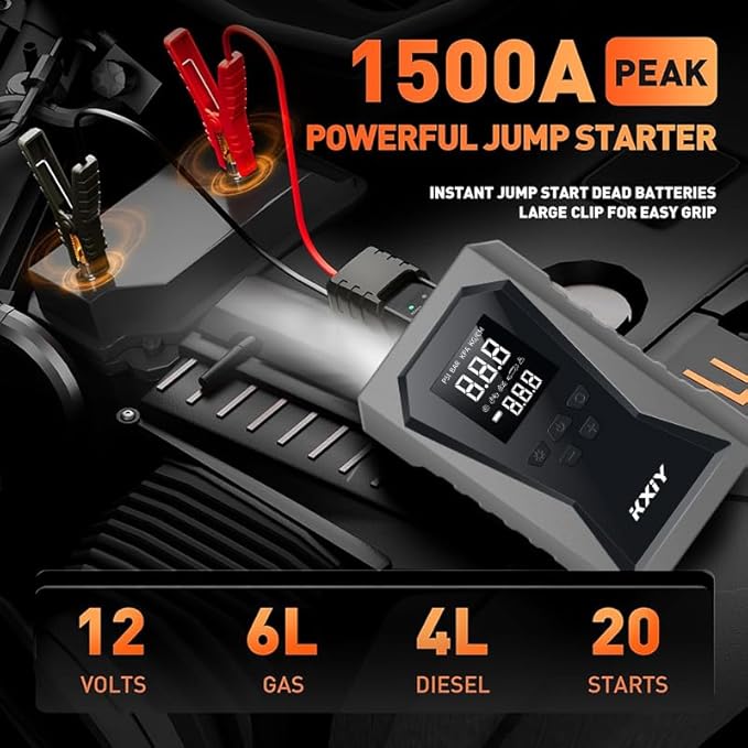 Air Jump Starter with Air Compressor, Car Battery Jumper Starter Portable (6.0 Gas/3.0L Diesel) with 150PSI Cordless Auto-Shutoff Tire Inflator, 12V Battery Charger Booster
