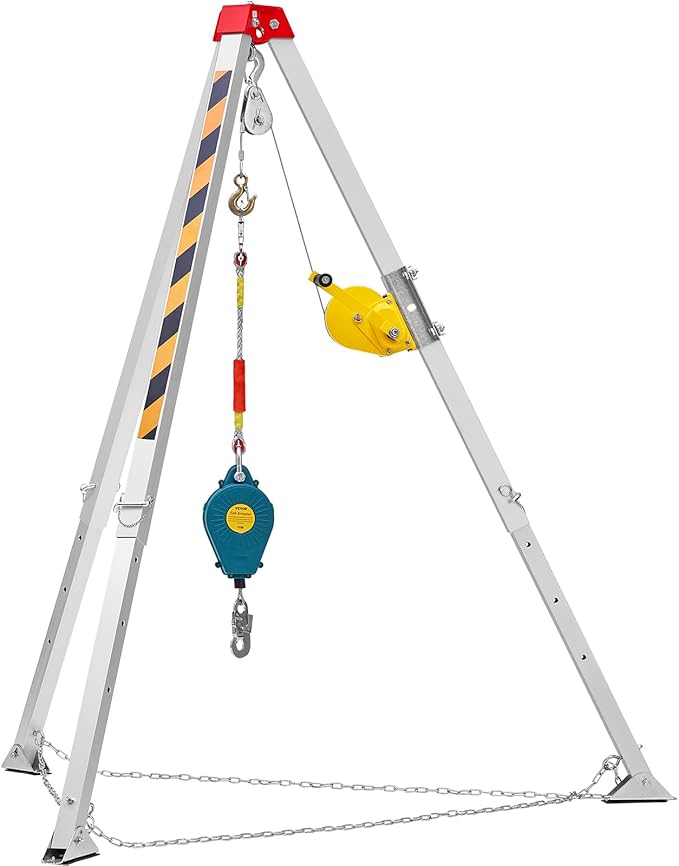 VEVOR Confined Space Tripod Kit w/1200 lbs Winch, Confined Space Tripod 7' Legs and 98' Cable, Confined Space Rescue Tripod 33 Fall Protection, Harness, Storage Bag for Traditional Confined Spaces