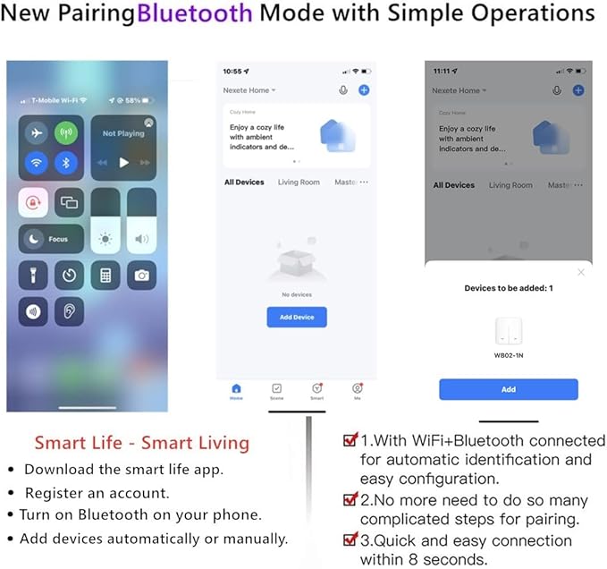 Nexete Smart Wi-Fi Double Light Switch, 2 in1 Single Pole Switch Compatible with Alexa Google Assistant & IFTTT,Remote Control, Timing Function No Hub Required (1-Pack Double)