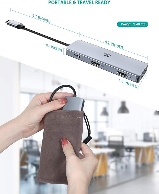 USB C Hub, Tiergrade 9 In 1 Triple Display Collage Display Laptop Docking Station with 2 4K HDMI, VGA, PD, USB 3.0 and TF/SD Card Reader, USB C Dock for MacBook/Dell/HP/Lenovo and Other Type-C Laptops