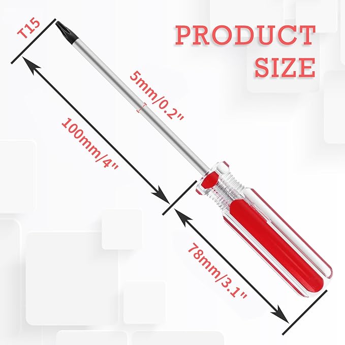 T15 Torx Security Screwdriver with Magnetic Tip Plastic Grip, Torx Screwdriver for Computer Repairing, Home Appliances(Red, 178mm/ 7")