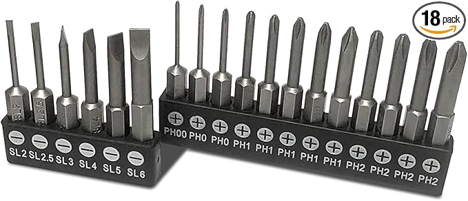 aiyun 18 Piece Slotted Phillips Head Drill Bit Set, 1/4 Inch Hex Shank S2 Steel Magnetic 2Inch Long Screwdriver Bits with Storage Box (Slotted Phillips)