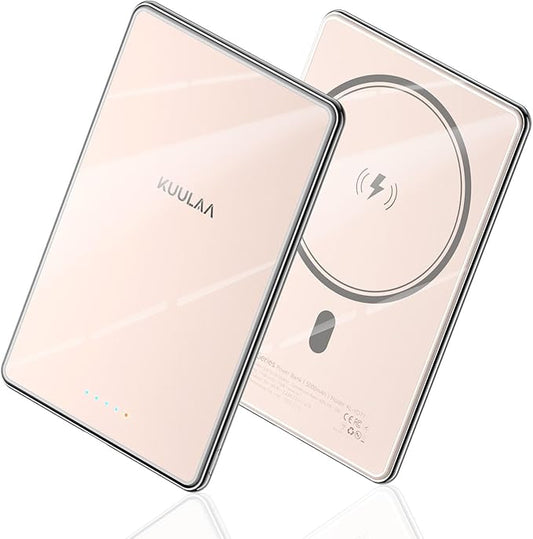 Kuulaa Magsafe Battery Pack 0.27'' 5000mAh Ultra Slim Magnetic Portable Charger Power Bank Support USB C PD 20W Fast Charging, Compatible with iPhone 16 Pro Max/15/14/13/12 Mini, Pink