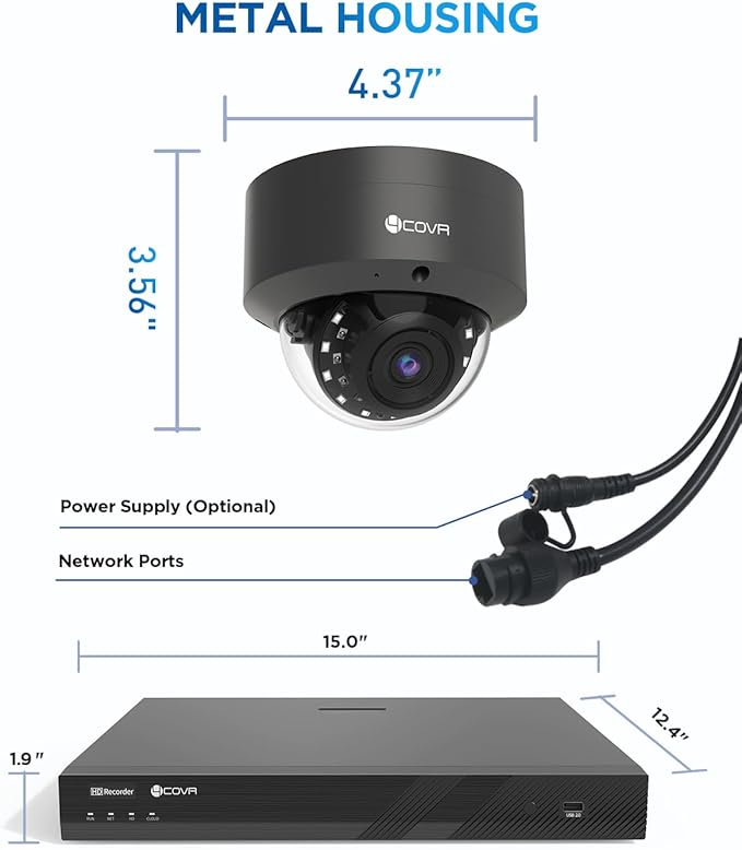 4COVR Commercial Security Camera System 4K PoE, 12Pcs IK10 Vandal-Proof 8MP Wired Dome IP Camera IP67 AI Human/Vehicle Detection, 16 Channel NVR 4TB HDD, Business Surveillance Outdoor, LY54AB8M1612