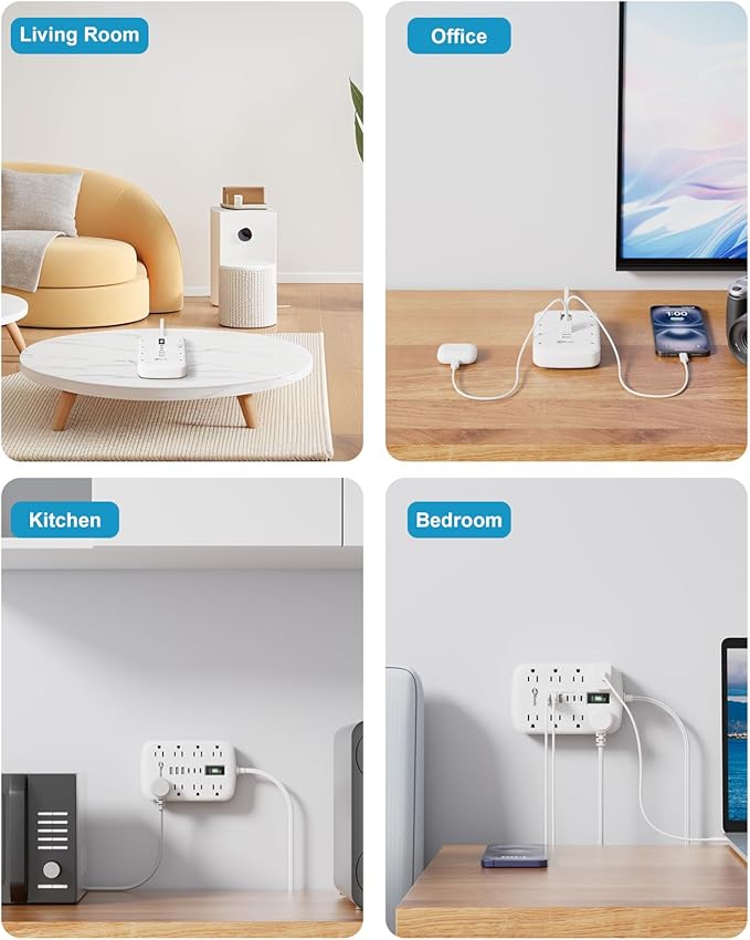 2 Prong Extension Cord with Multi Plug Outlet Surge Protector (1700J), 3 Prong to 2 Prong Adapter, 1875W Appliance Extension Cord 3 FT with 8 Outlets 3 USB-A and 3 USB-C, Wall Mountable for Old House