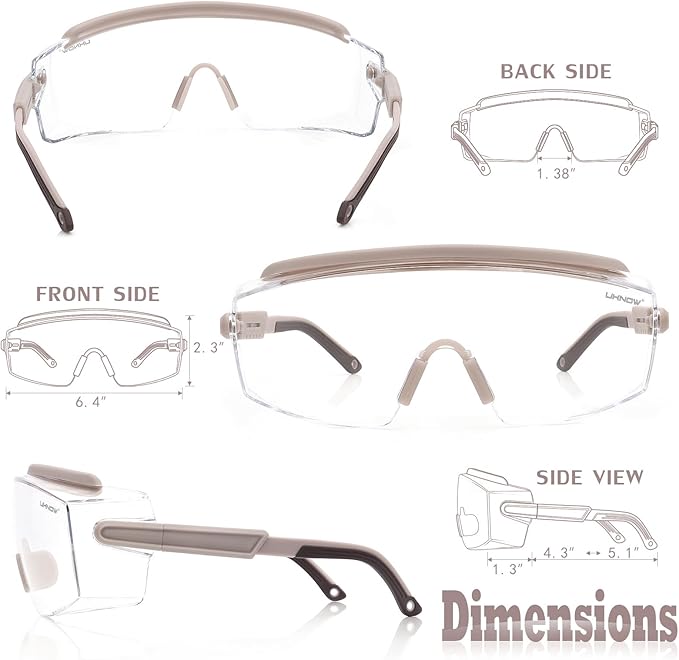 UKNOW Safety Goggles Over Glasses, Safety Glasses Anti Fog Wraparound Eye Protection, Protective Eyewear ANSI Z87.1