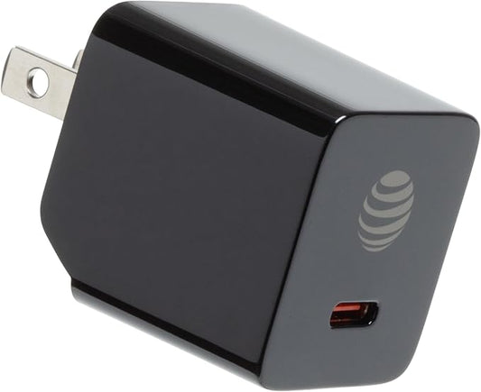 AT&T USB-C Fast Charging Wall Charger Cube Foldable Power Adapter Plug Brick Compatible w/iPhone 15/16/Plus/Pro/Pro Max, Galaxy S25/S24/Plus/Ultra 20W Black