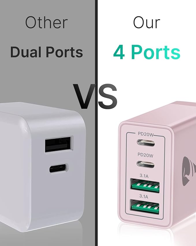 40W USB C Charger Cube, 2-Pack Fast Charging Block, 4-Port QC Wall Plug +PD 3.0 Power Adapter Multiport Brick Type C Charger Block for iPhone 15/15 Pro/15Plus/14/14 Pro/13/12/11,iPad, Airpods,Samsung