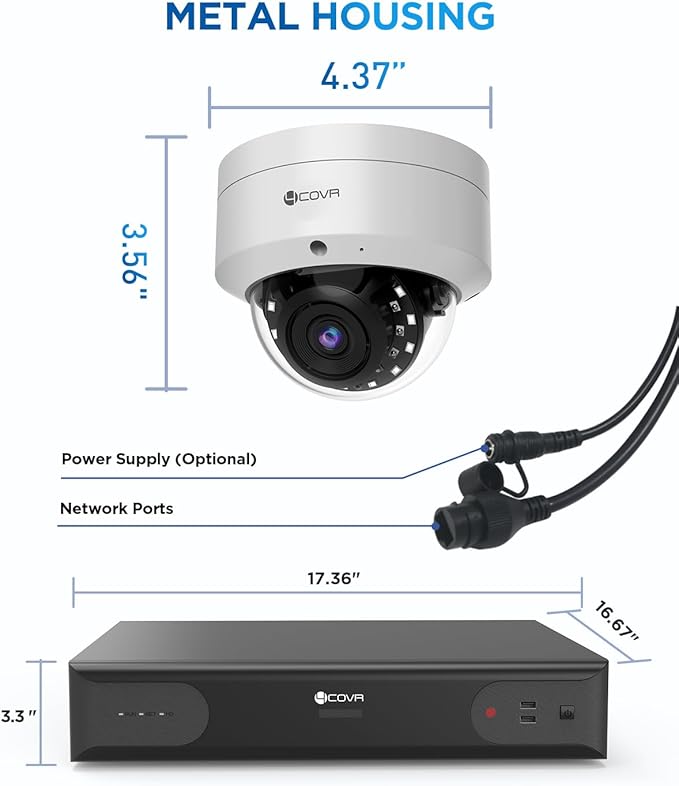 4COVR PoE 64 Channel Security Camera System, Human Vehicle Detection, 48Pcs IK10 Vandal-Proof 5MP Commercial Dome IP Camera IP67 with Mic, 8MP NVR 16TB HDD, 24/7 Business Surveillance, LY54AX5M6448