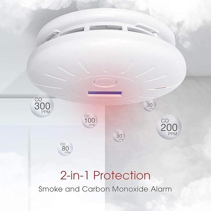 3 Pack 10 Year Battery Operated Smoke Detector and Carbon Monoxide Detector, Travel Portable Photoelectric Fire Co Alarm for Home, Kitchen