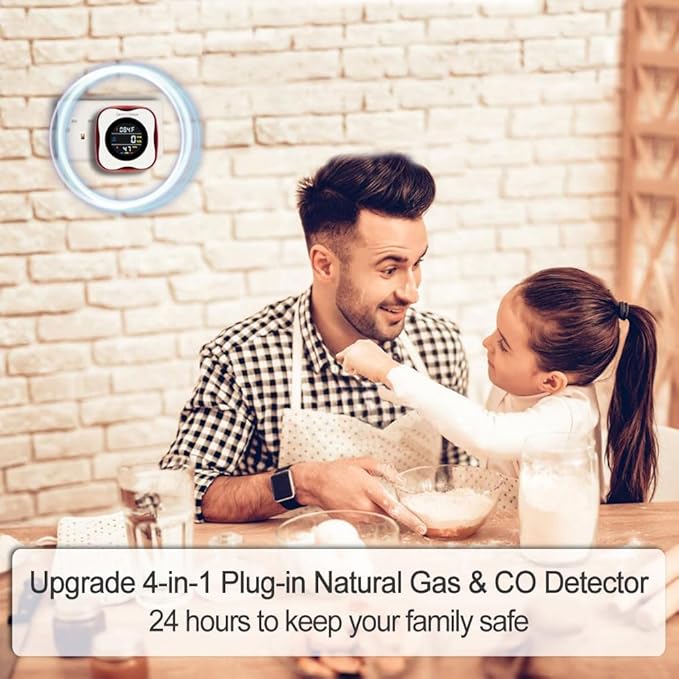 Plug in Carbon Monoxide & Natural Gas Detectors, KH Alert Combination CO Detector & Combustible Gas Detector with Temperature Humidity, Portable CO & Natural Gas Detector with Sound Light Warning