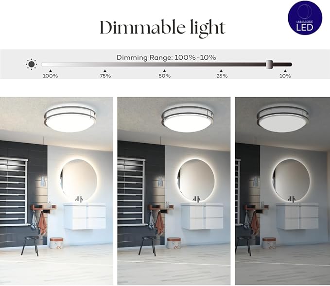 12-Inch Double Ring Dimmable LED Flush Mount Ceiling Light, 20W (95W Equivalent), 1400lm, 2700K Warm White, Brushed Nickel Finish Steel, ETL Listed, Commercial or Residential 2 Pack
